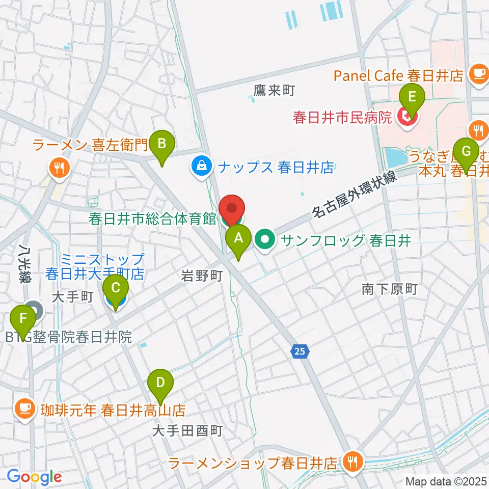 春日井市総合体育館周辺のコンビニエンスストア一覧地図