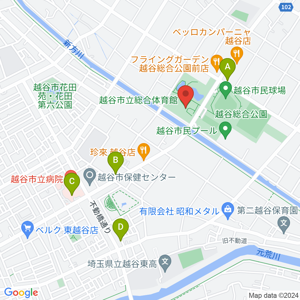 越谷市立総合体育館周辺のコンビニエンスストア一覧地図