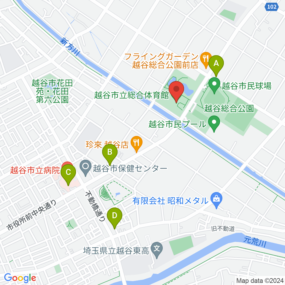 越谷市立総合体育館周辺のコンビニエンスストア一覧地図