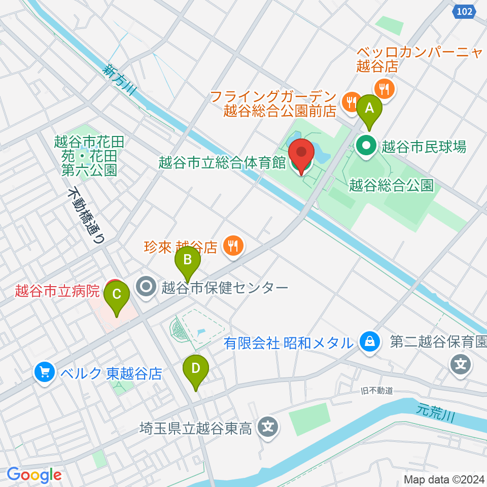 越谷市立総合体育館周辺のコンビニエンスストア一覧地図