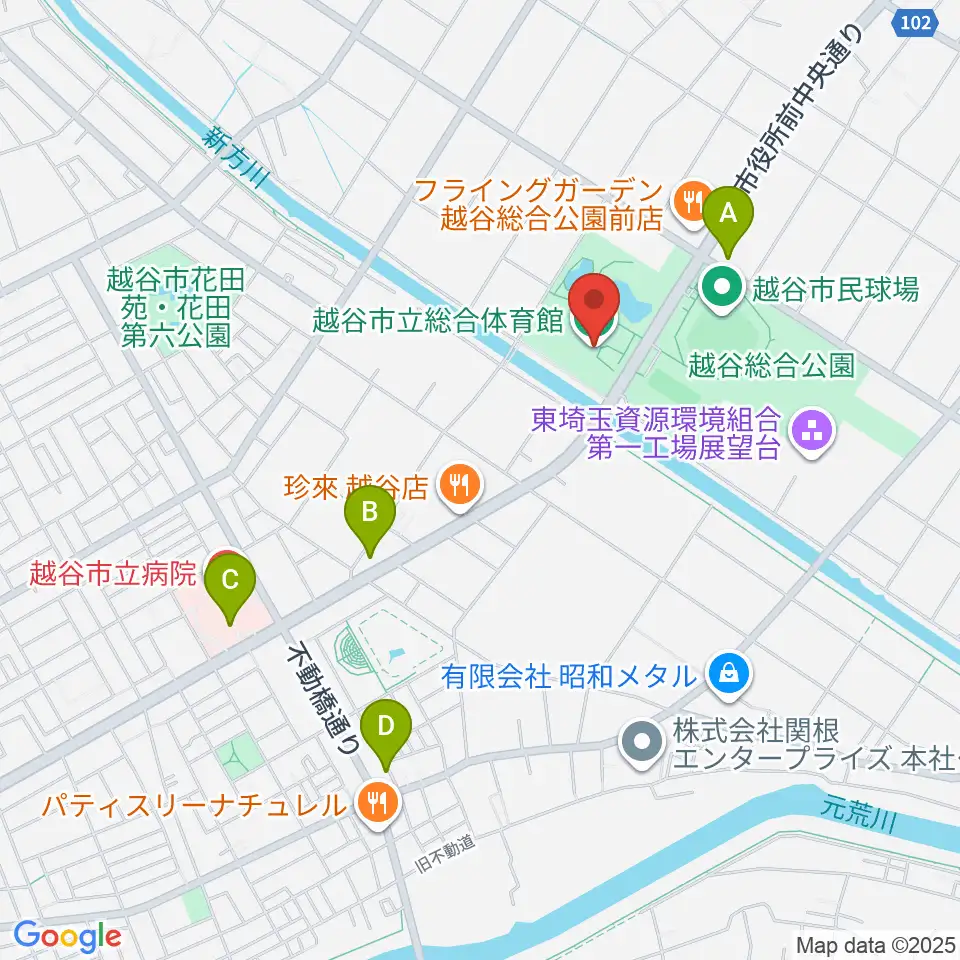 越谷市立総合体育館周辺のコンビニエンスストア一覧地図
