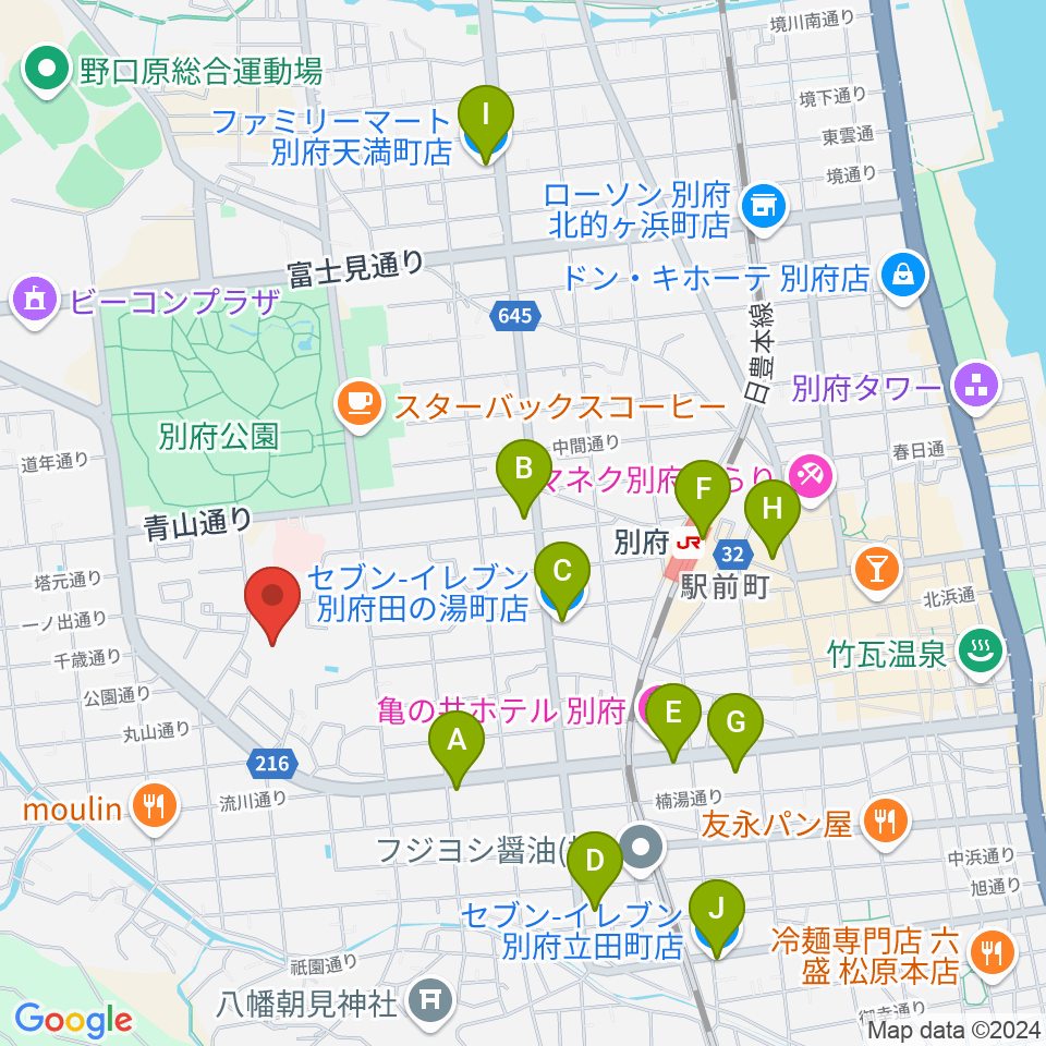 べっぷアリーナ周辺のコンビニエンスストア一覧地図