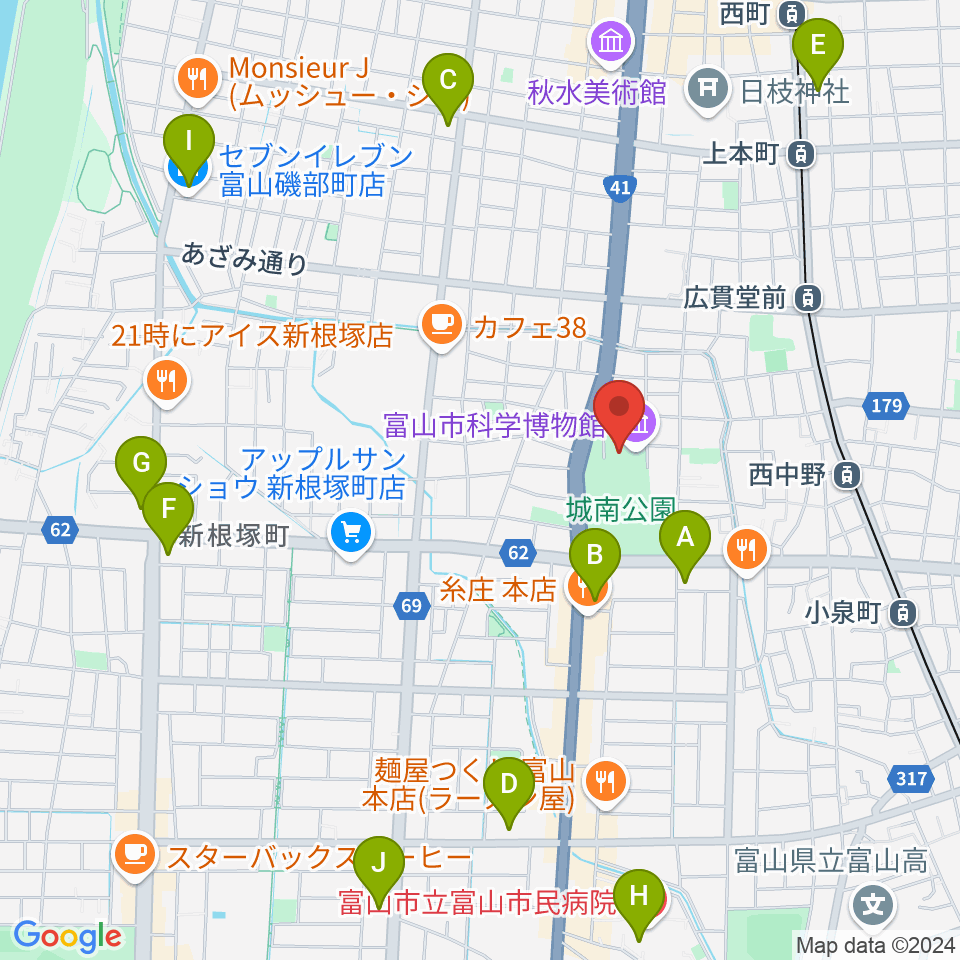 富山市科学博物館周辺のコンビニエンスストア一覧地図