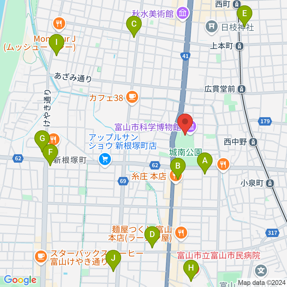 富山市科学博物館周辺のコンビニエンスストア一覧地図