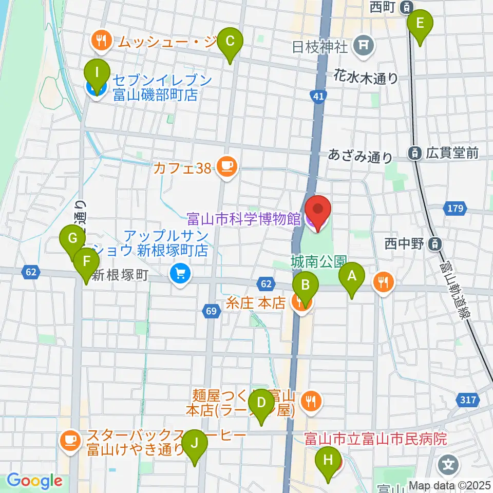 富山市科学博物館周辺のコンビニエンスストア一覧地図