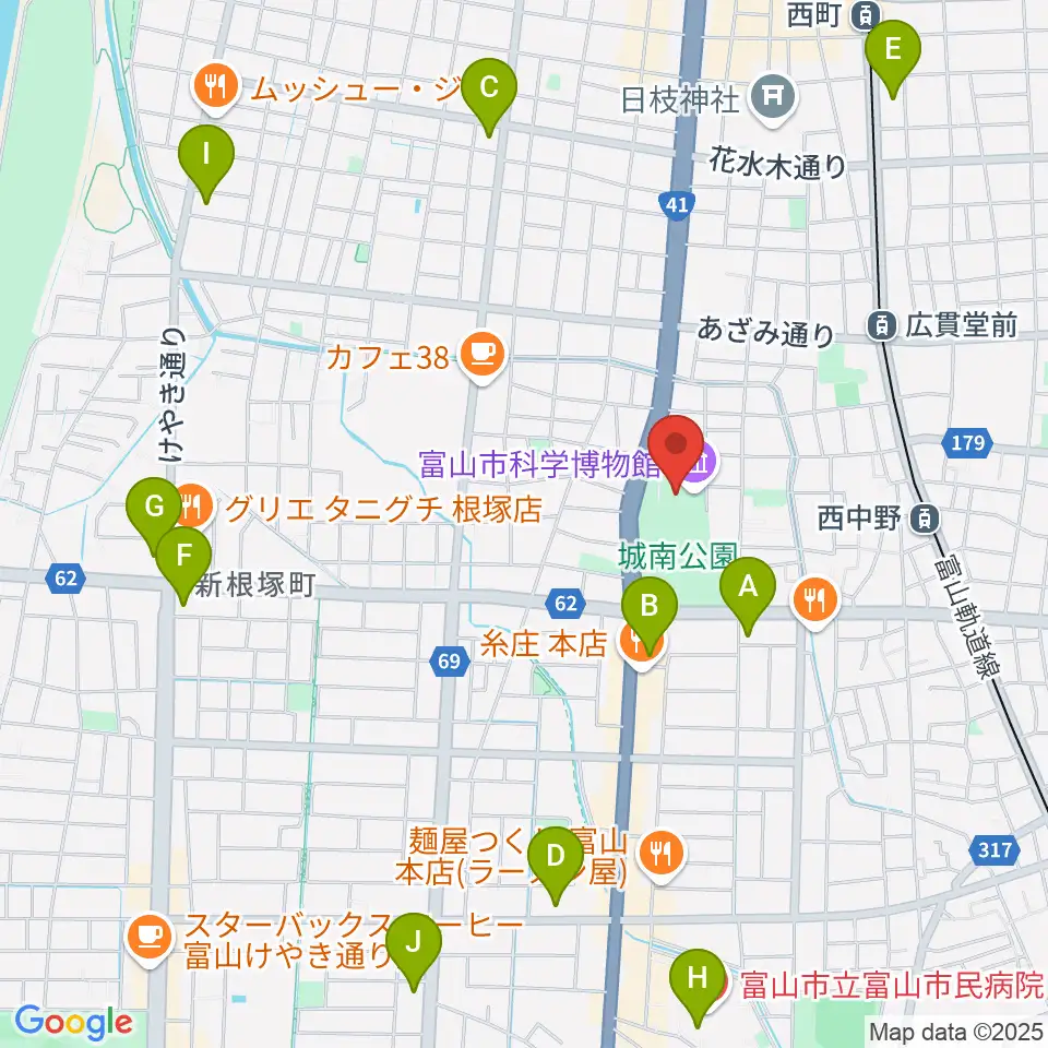 富山市科学博物館周辺のコンビニエンスストア一覧地図