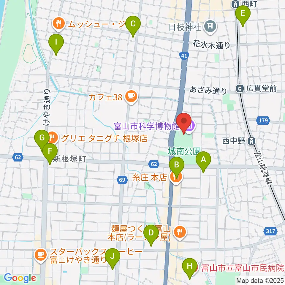 富山市科学博物館周辺のコンビニエンスストア一覧地図
