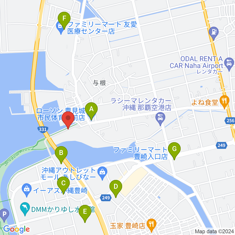 豊見城市民体育館周辺のコンビニエンスストア一覧地図