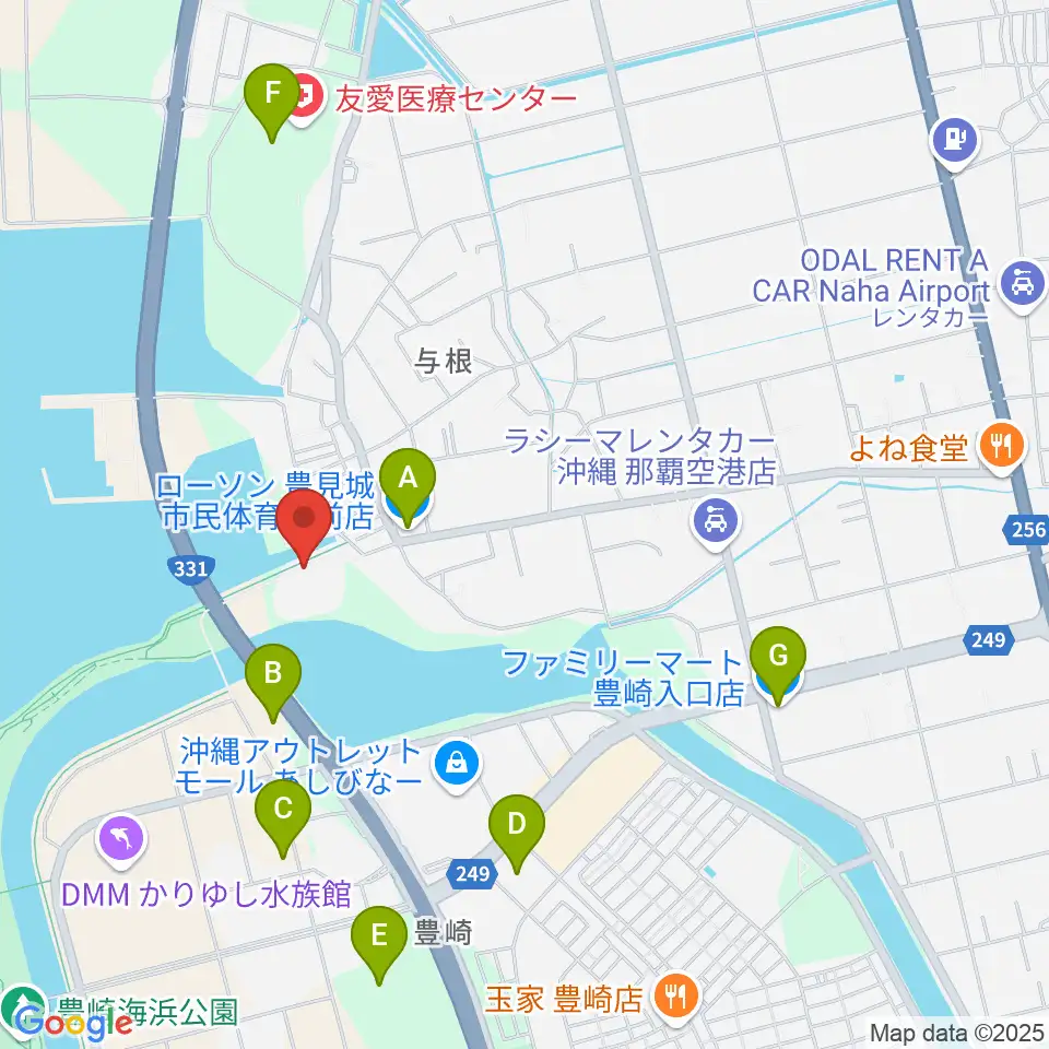 豊見城市民体育館周辺のコンビニエンスストア一覧地図