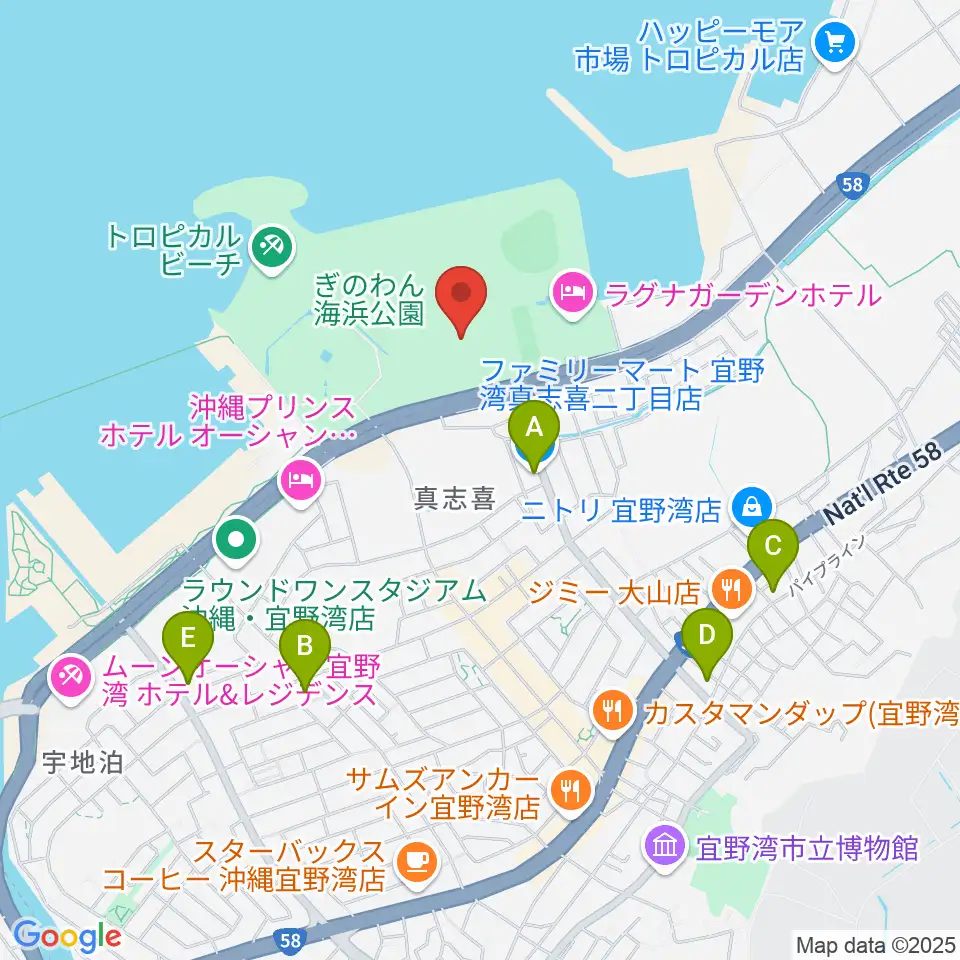 宜野湾市立体育館周辺のコンビニエンスストア一覧地図