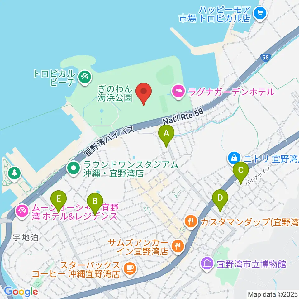 宜野湾市立体育館周辺のコンビニエンスストア一覧地図