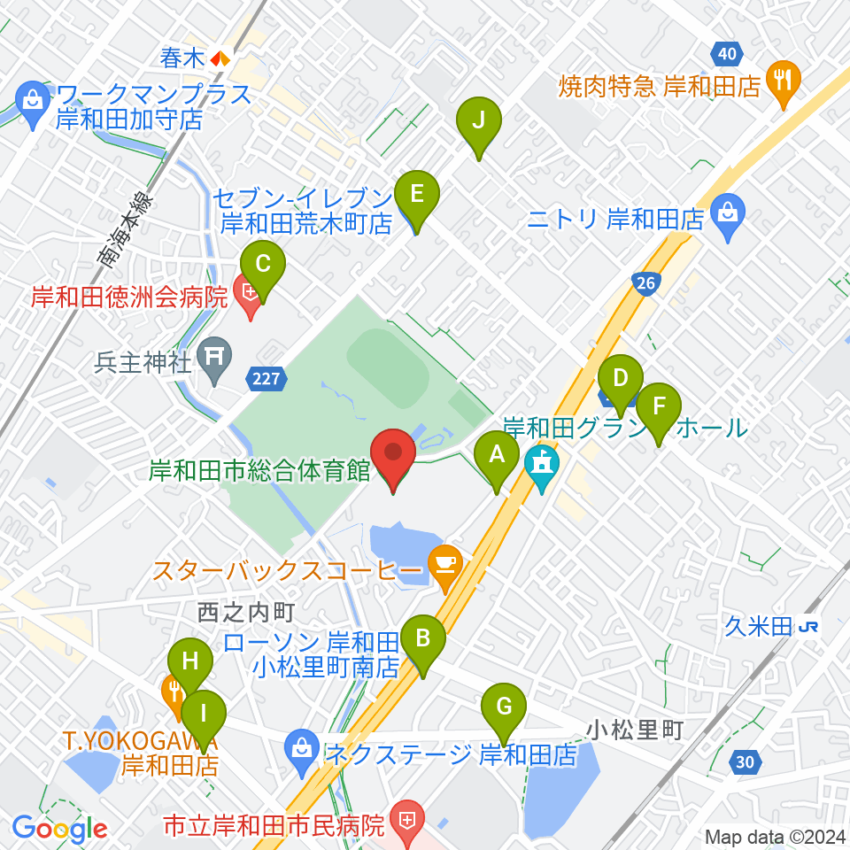 岸和田市総合体育館周辺のコンビニエンスストア一覧地図