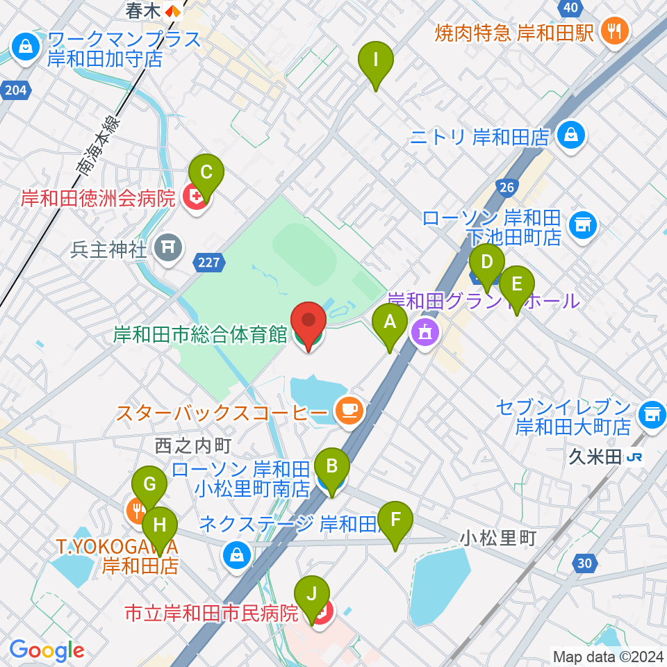 岸和田市総合体育館周辺のコンビニエンスストア一覧地図