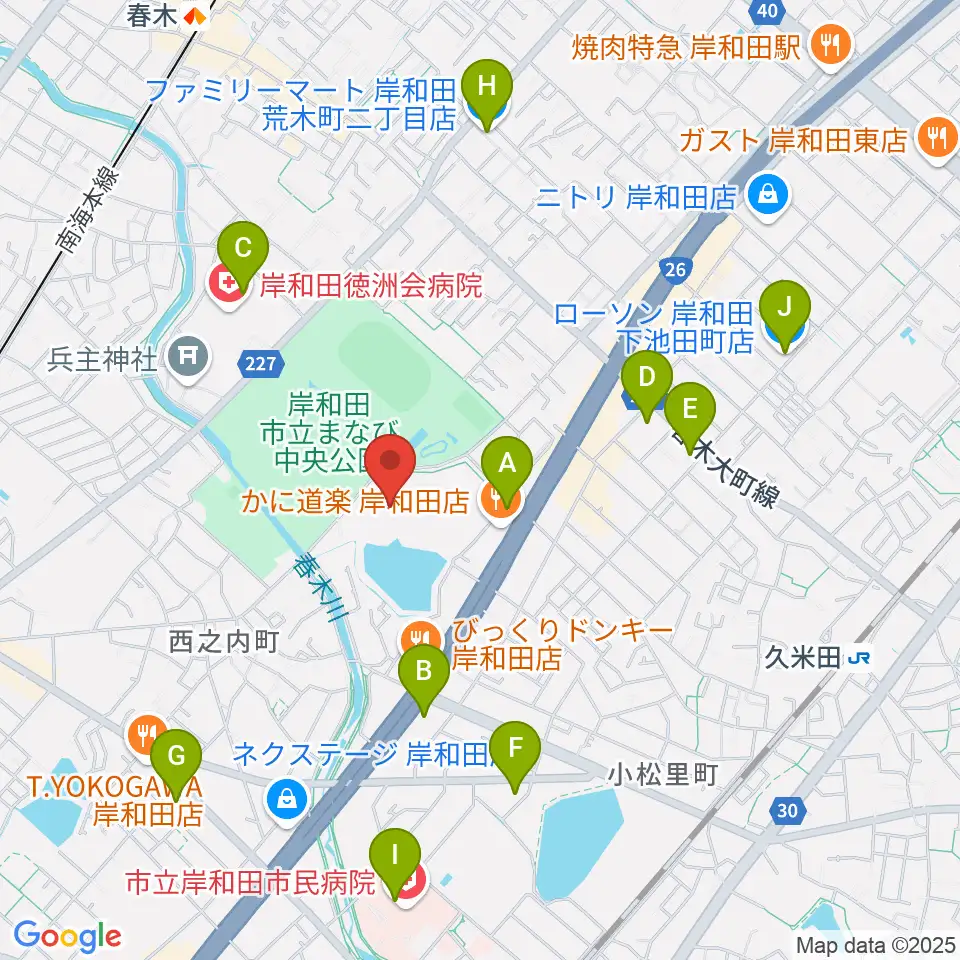 岸和田市総合体育館周辺のコンビニエンスストア一覧地図