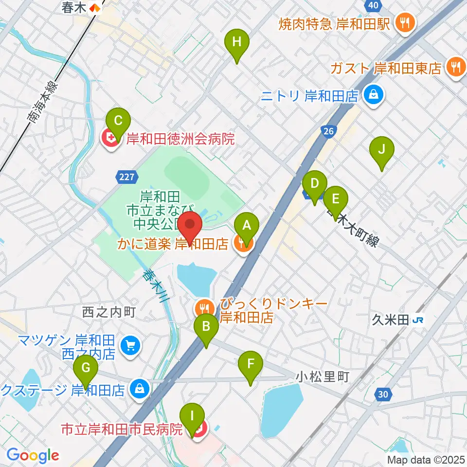 岸和田市総合体育館周辺のコンビニエンスストア一覧地図