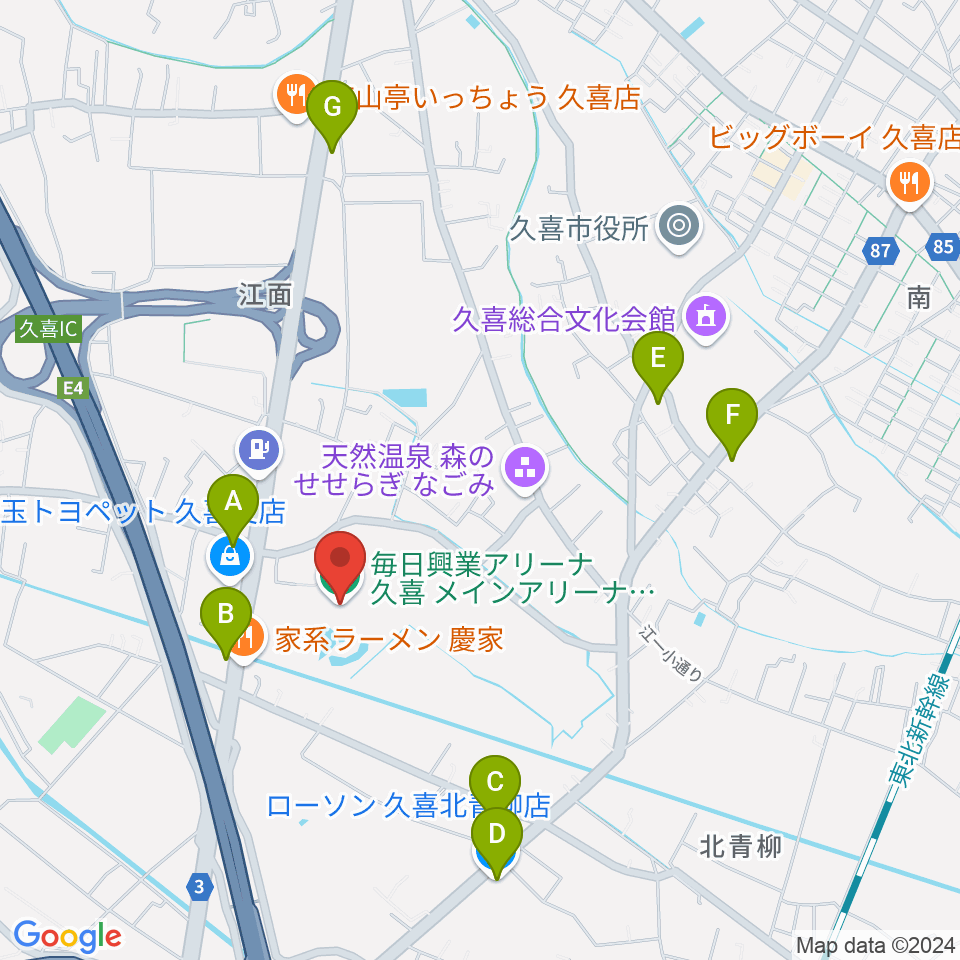 毎日興業アリーナ久喜周辺のコンビニエンスストア一覧地図