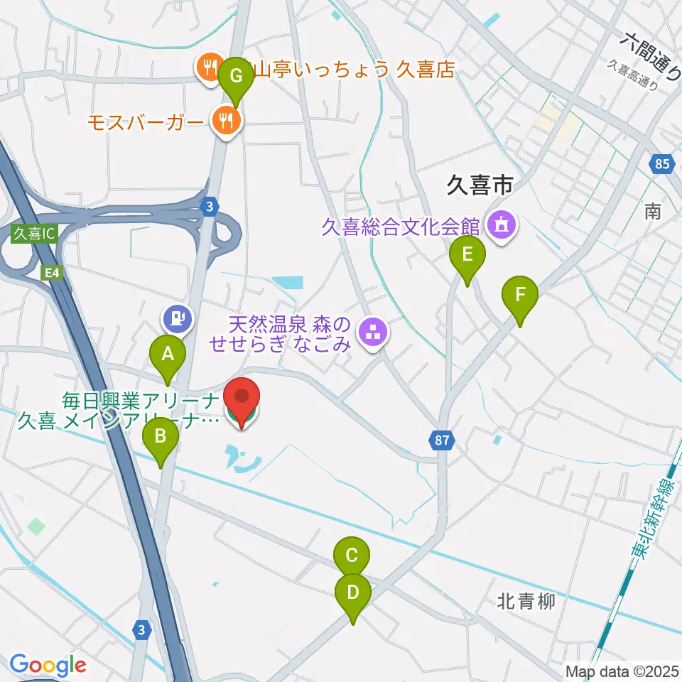 毎日興業アリーナ久喜周辺のコンビニエンスストア一覧地図