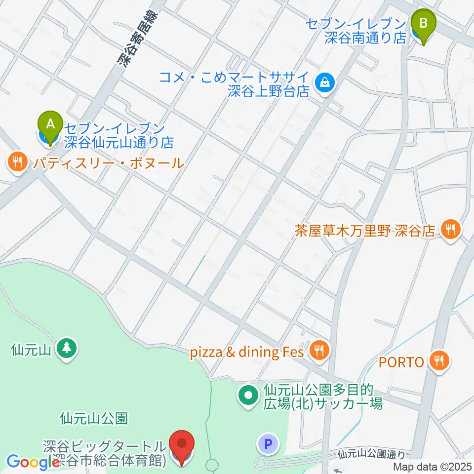 深谷ビッグタートル 深谷市総合体育館周辺のコンビニエンスストア一覧地図