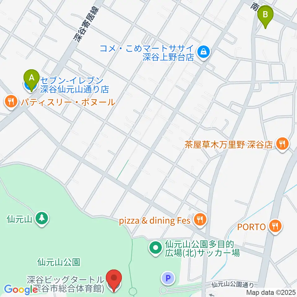 深谷ビッグタートル 深谷市総合体育館周辺のコンビニエンスストア一覧地図