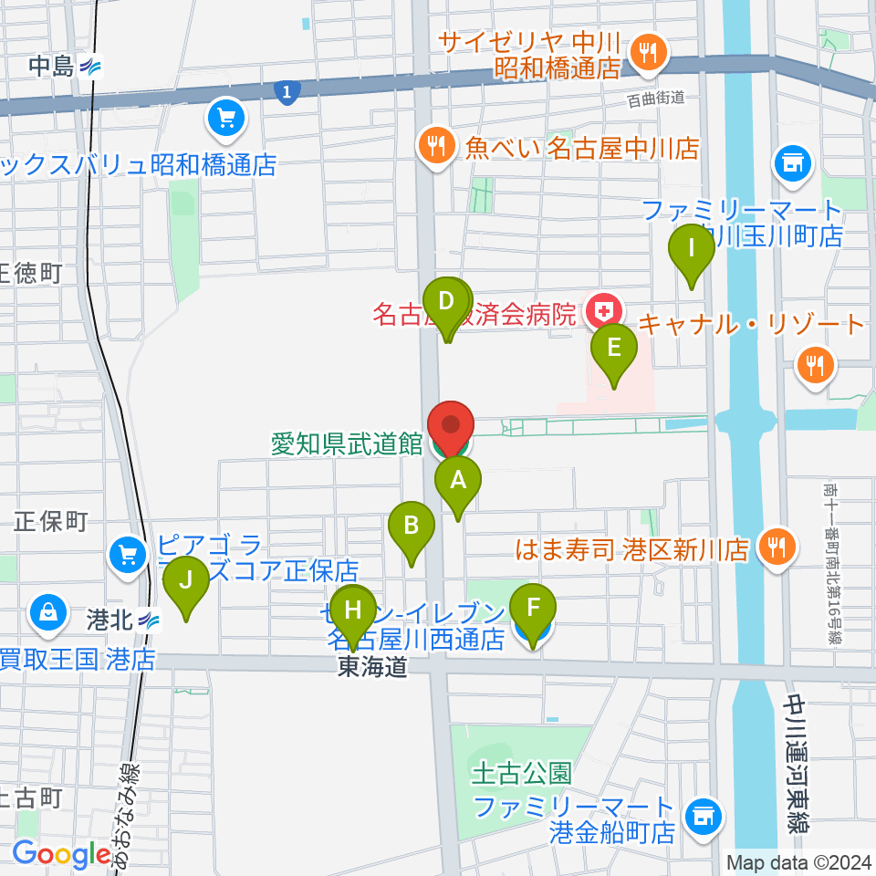 愛知県武道館周辺のコンビニエンスストア一覧地図