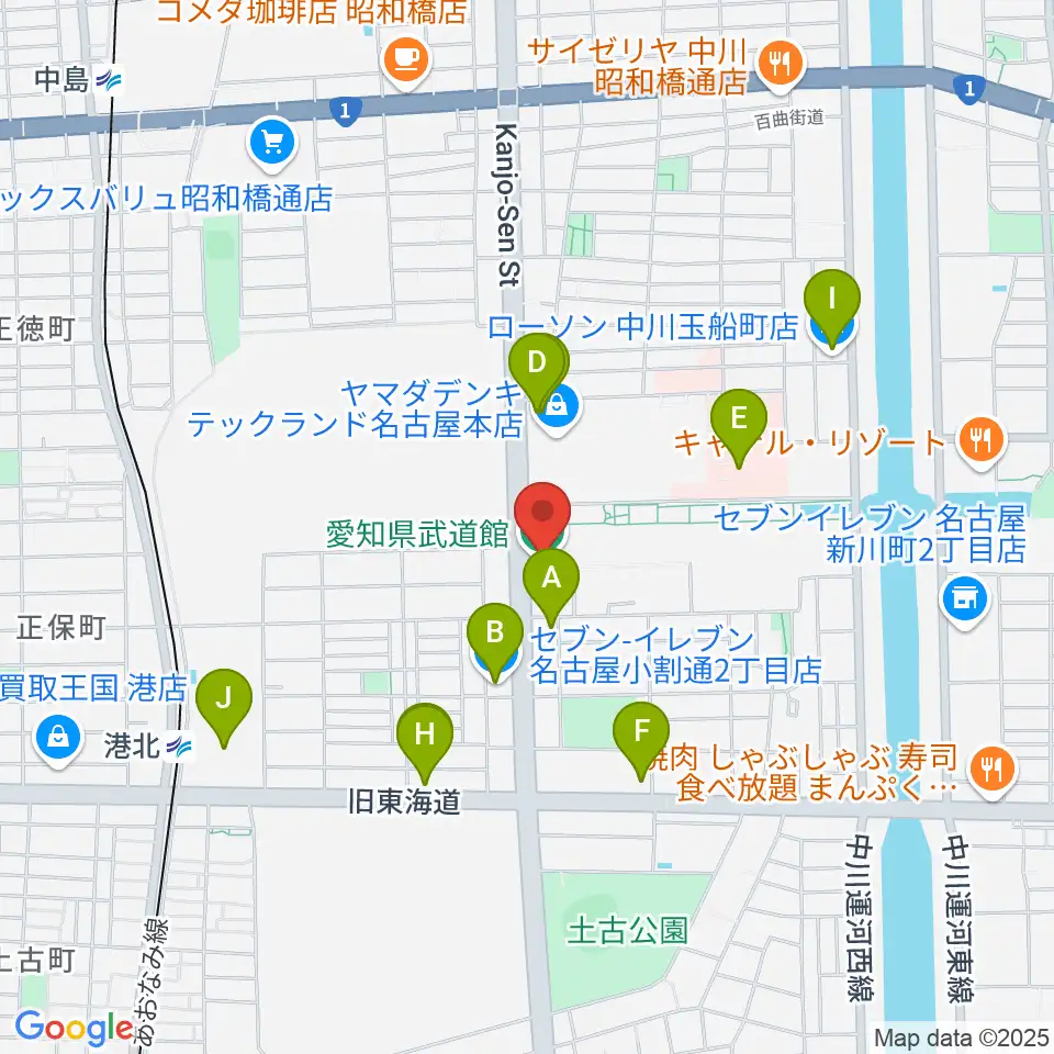 愛知県武道館周辺のコンビニエンスストア一覧地図