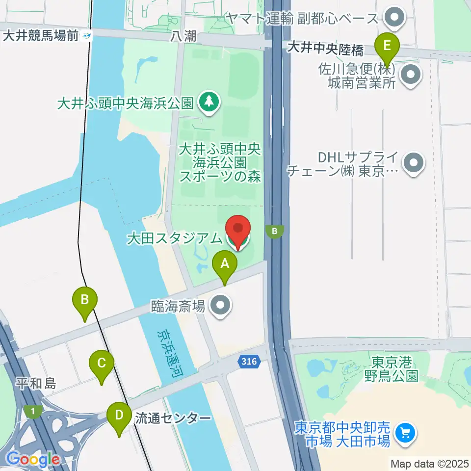 大田スタジアム周辺のコンビニエンスストア一覧地図
