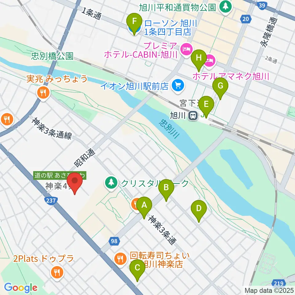 道北アークス大雪アリーナ周辺のコンビニエンスストア一覧地図