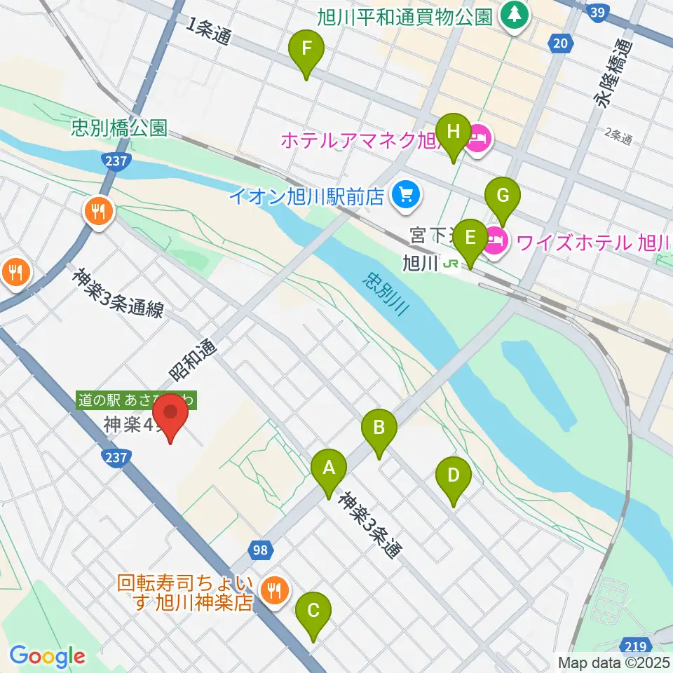 道北アークス大雪アリーナ周辺のコンビニエンスストア一覧地図