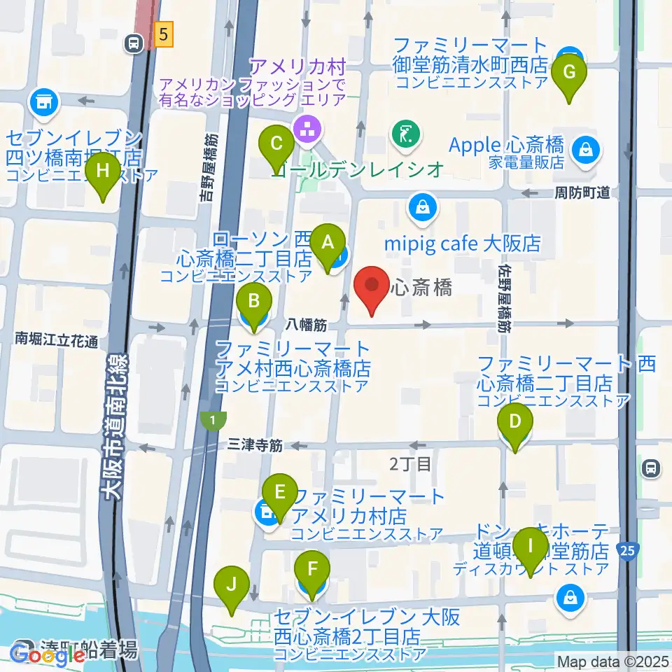 心斎橋Anima周辺のコンビニエンスストア一覧地図