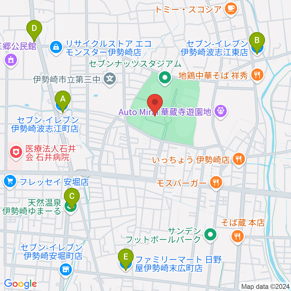 アイオーしんきん伊勢崎アリーナ周辺のコンビニエンスストア一覧地図