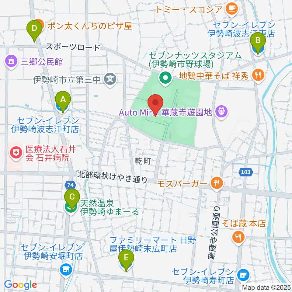 アイオーしんきん伊勢崎アリーナ周辺のコンビニエンスストア一覧地図