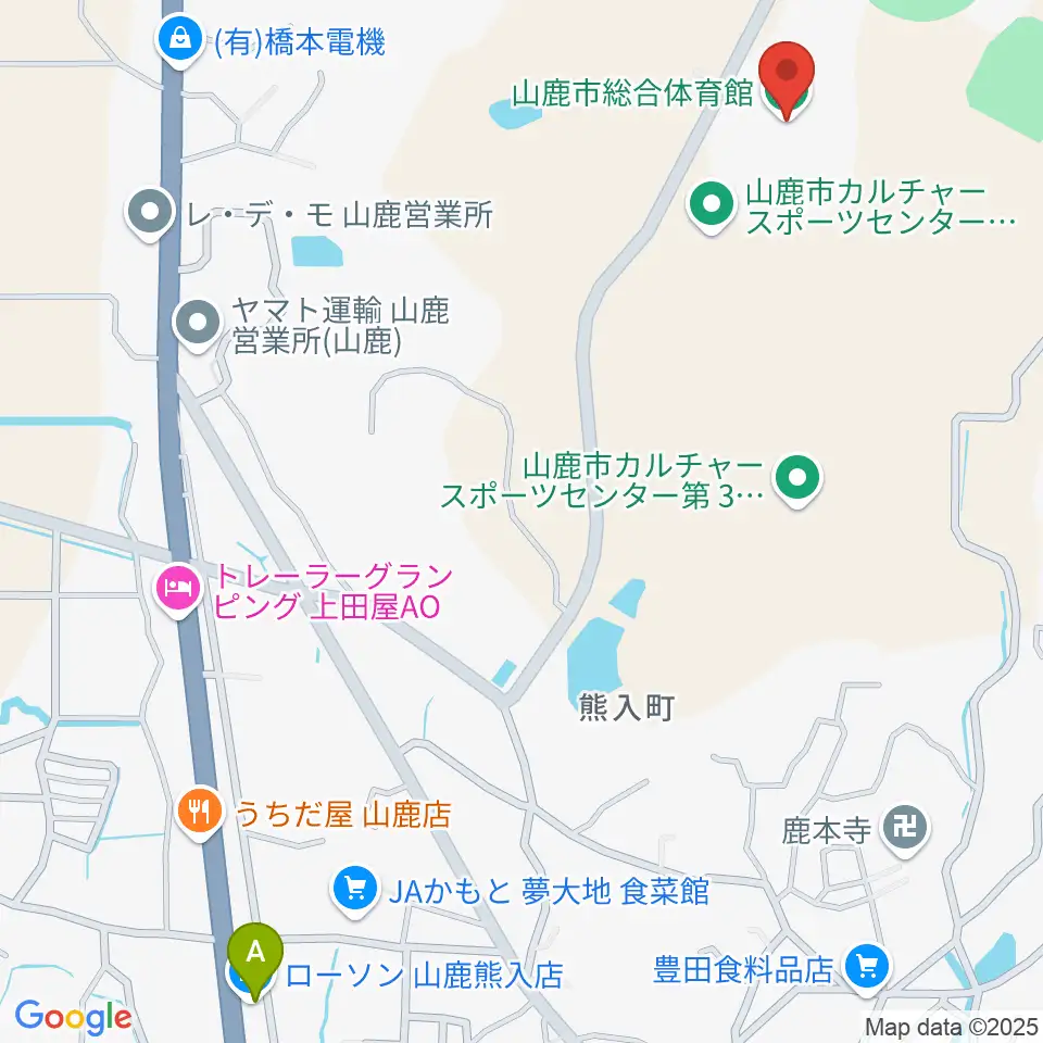 山鹿市総合体育館周辺のコンビニエンスストア一覧地図