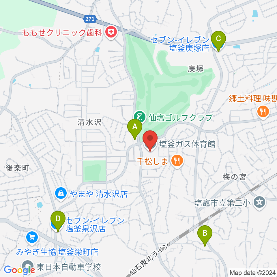 塩釜ガス体育館周辺のコンビニエンスストア一覧地図