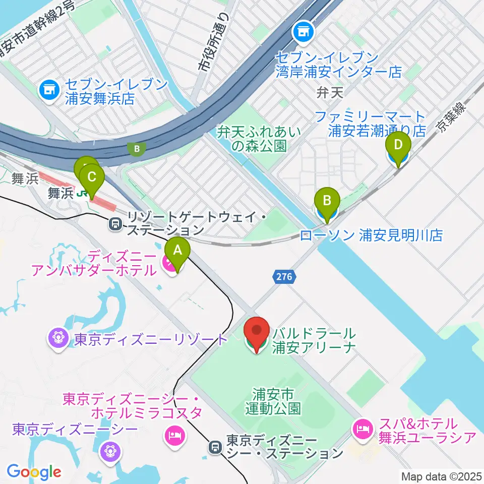 バルドラール浦安アリーナ周辺のコンビニエンスストア一覧地図