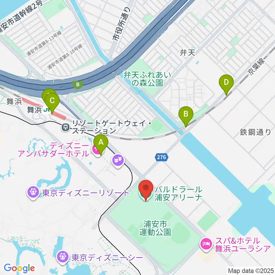 バルドラール浦安アリーナ周辺のコンビニエンスストア一覧地図