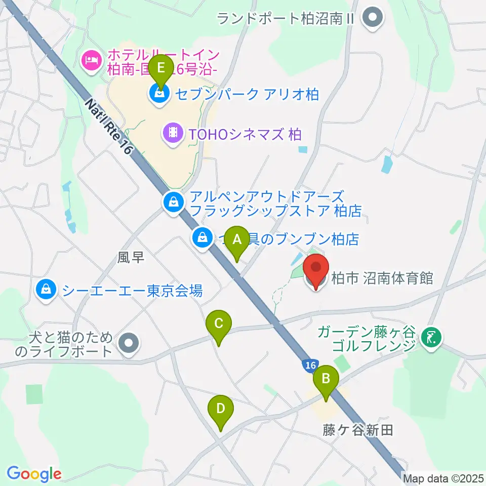 柏市沼南体育館周辺のコンビニエンスストア一覧地図