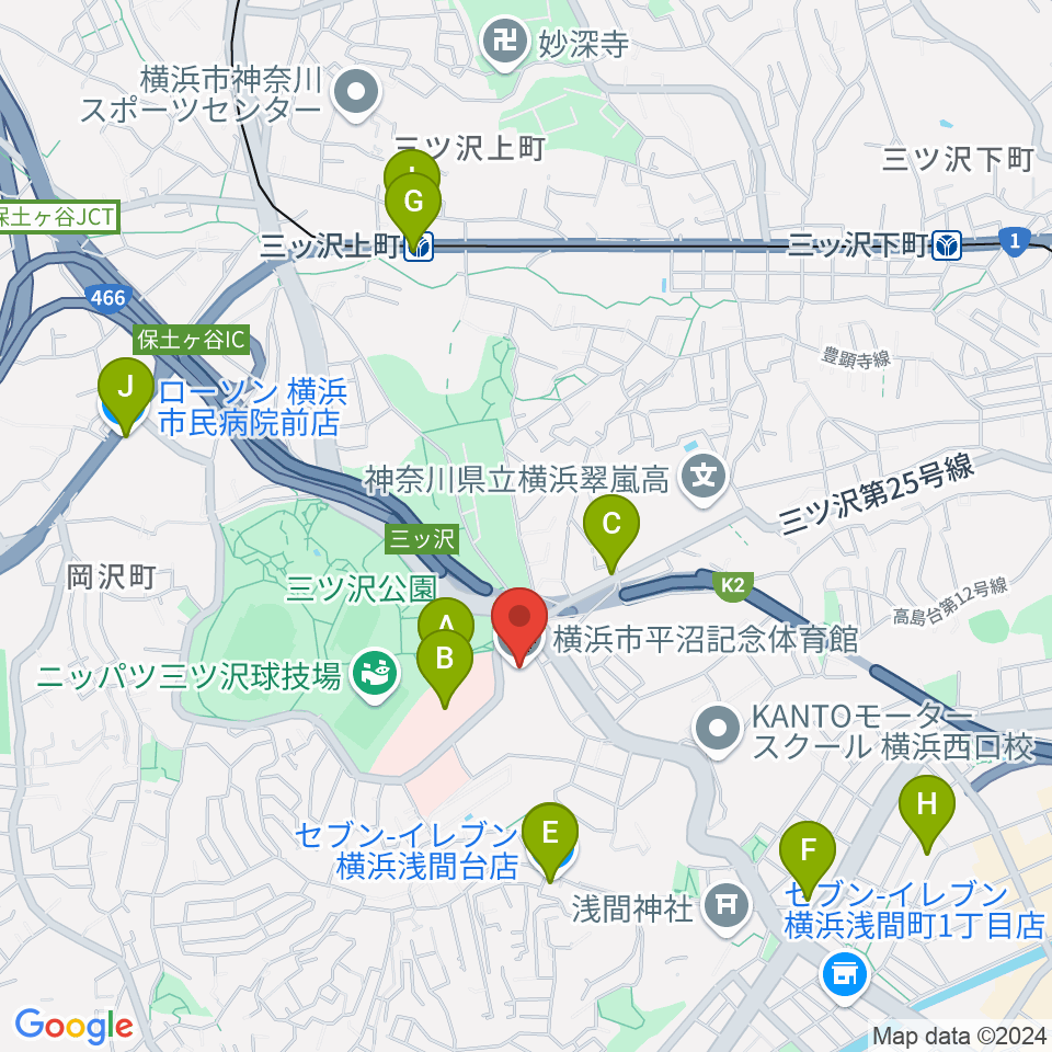 横浜市平沼記念体育館周辺のコンビニエンスストア一覧地図