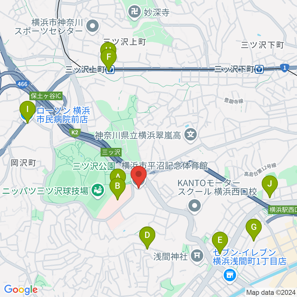 横浜市平沼記念体育館周辺のコンビニエンスストア一覧地図