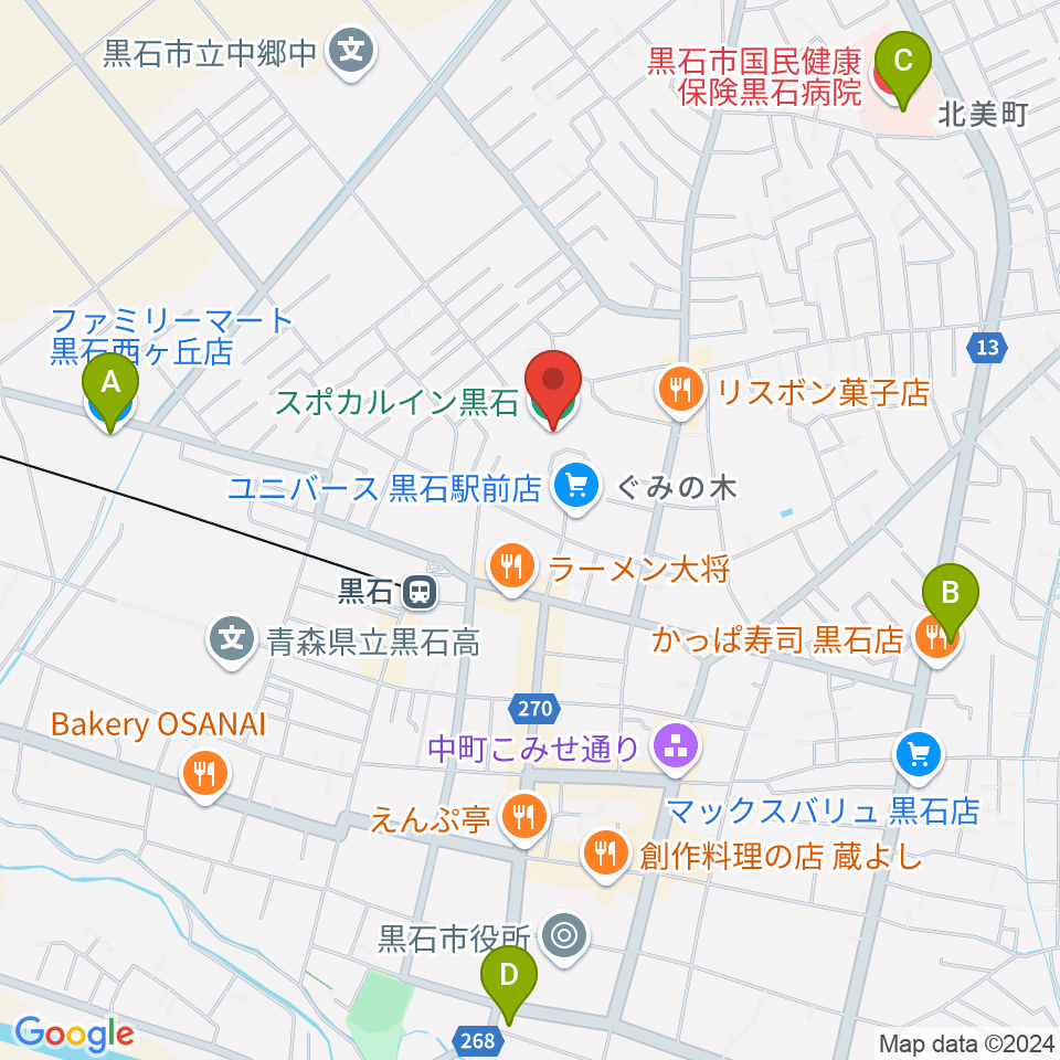 スポカルイン黒石周辺のコンビニエンスストア一覧地図