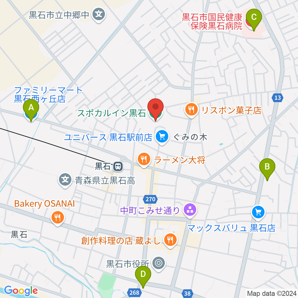 スポカルイン黒石周辺のコンビニエンスストア一覧地図