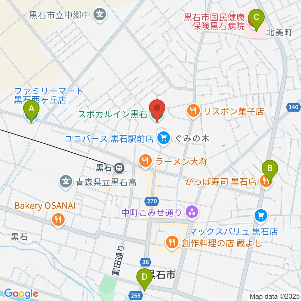 スポカルイン黒石周辺のコンビニエンスストア一覧地図