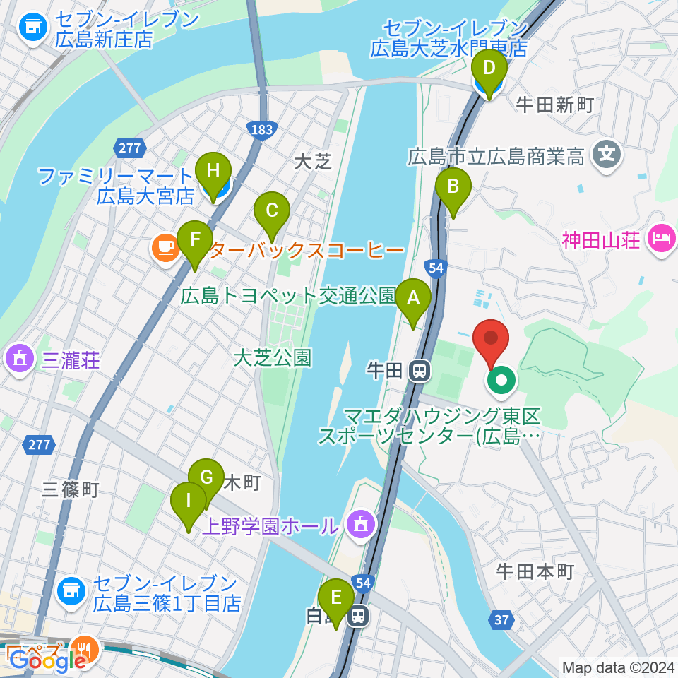 ひろしんビッグウェーブ周辺のコンビニエンスストア一覧地図