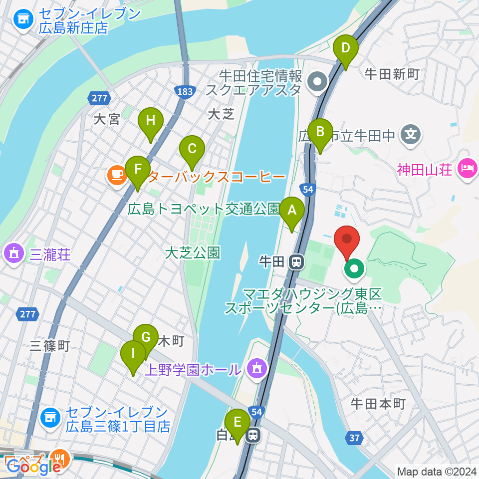 ひろしんビッグウェーブ周辺のコンビニエンスストア一覧地図