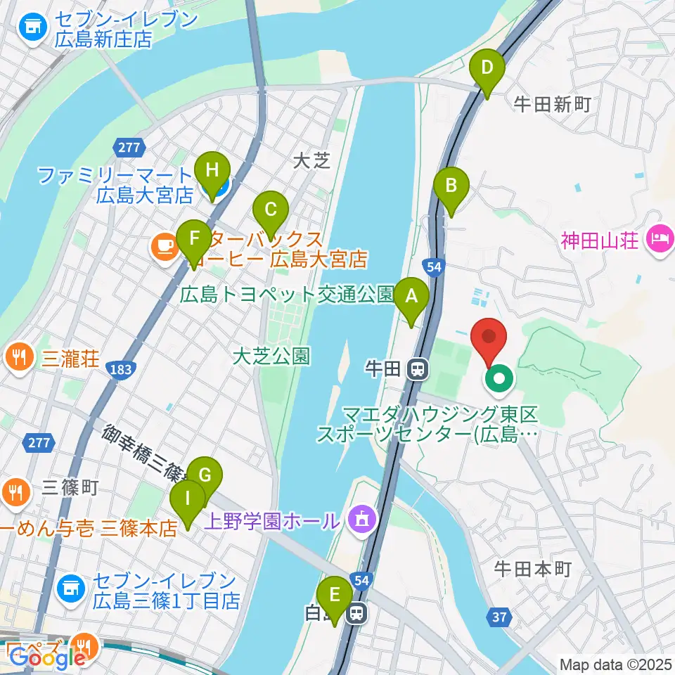 ひろしんビッグウェーブ周辺のコンビニエンスストア一覧地図