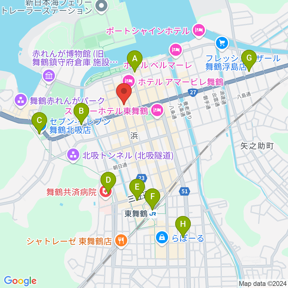 舞鶴八千代館周辺のコンビニエンスストア一覧地図