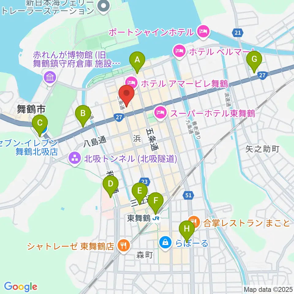 舞鶴八千代館周辺のコンビニエンスストア一覧地図
