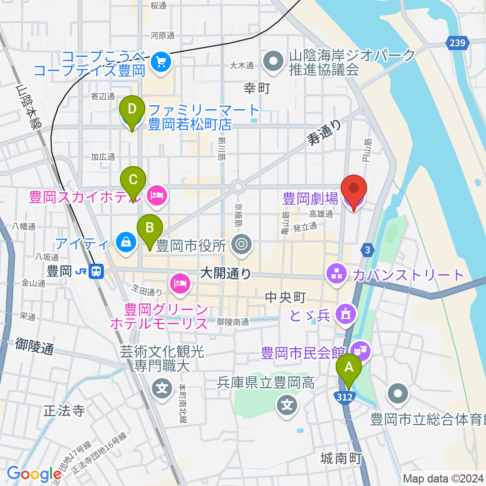 豊岡劇場周辺のコンビニエンスストア一覧地図