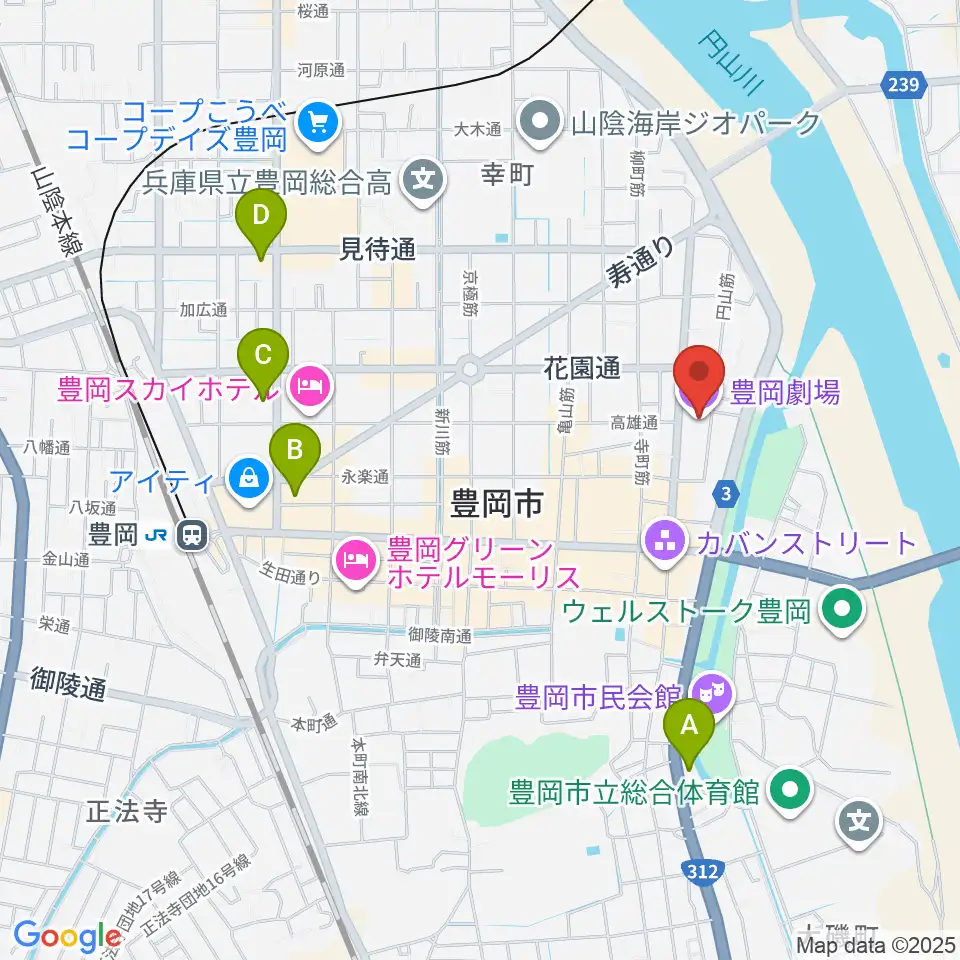 豊岡劇場周辺のコンビニエンスストア一覧地図