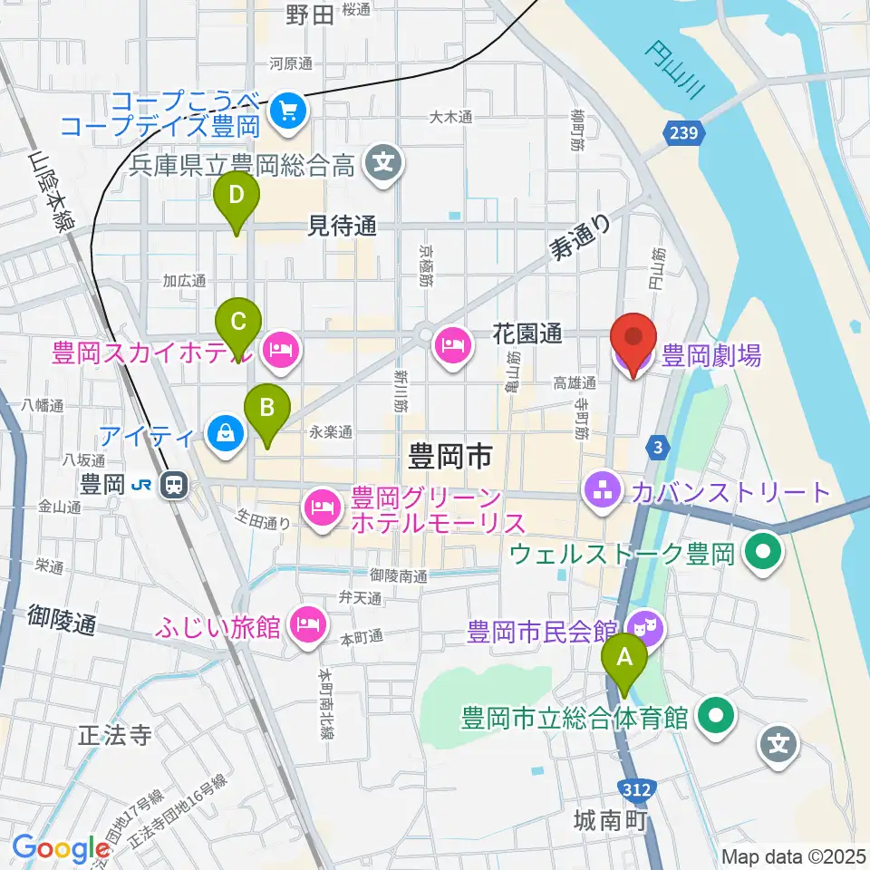 豊岡劇場周辺のコンビニエンスストア一覧地図