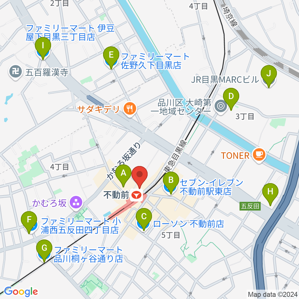 ピアノスタジオノア 目黒不動前店周辺のコンビニエンスストア一覧地図